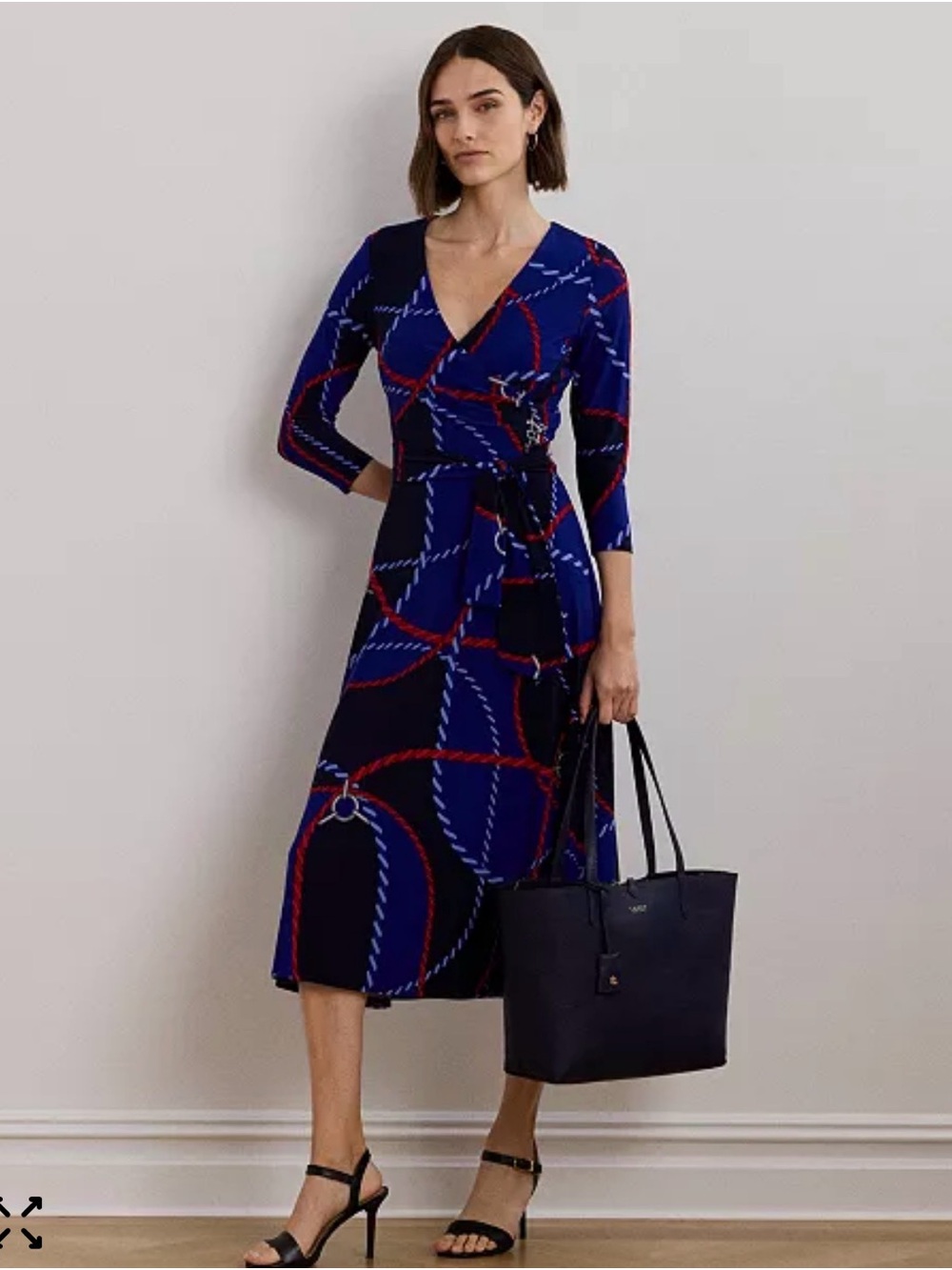 Lauren Ralph Lauren Carlyna Wrap Dress Nautical Rope Print Blue Size 12 NWT